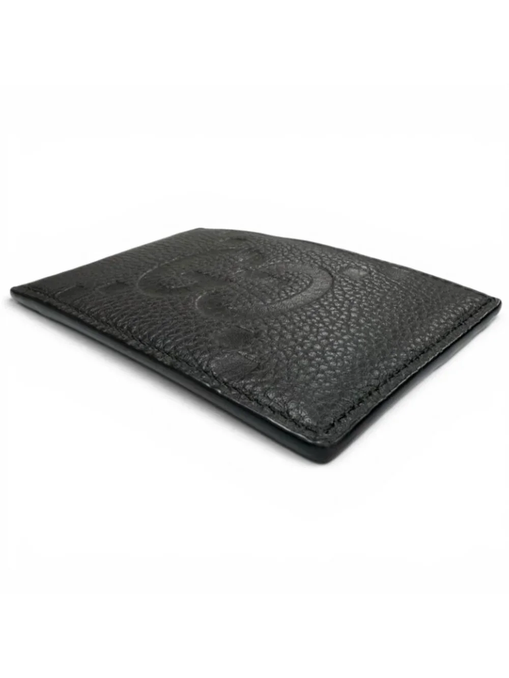 Gucci Gray Leather Maxi GG Business Card Holder Case Black